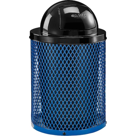 Global Industrial Outdoor Steel Diamond Trash Can With Dome Lid, 36 Gallon, Blue 261948BL